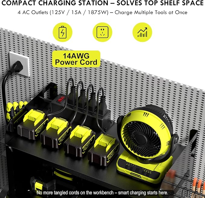 KSVO Power Tool Organizer Wall Mount with Drill Rack & Locking Drawers - Heavy Duty Metal Tool Shelf for Garage, Workshop, Shed, Basement Tool Organization - Gift for Men/Father (Black)