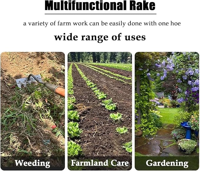 Iron Rake 2.0, Upgraded Iron Weeding Rakes 2.0, Iron Rake for Gardening and Weeding, Multifunctional Heavy-Duty Iron Rakes Gardening Hand Weeder Tools, Durable & Lightweight (7 Teeth)