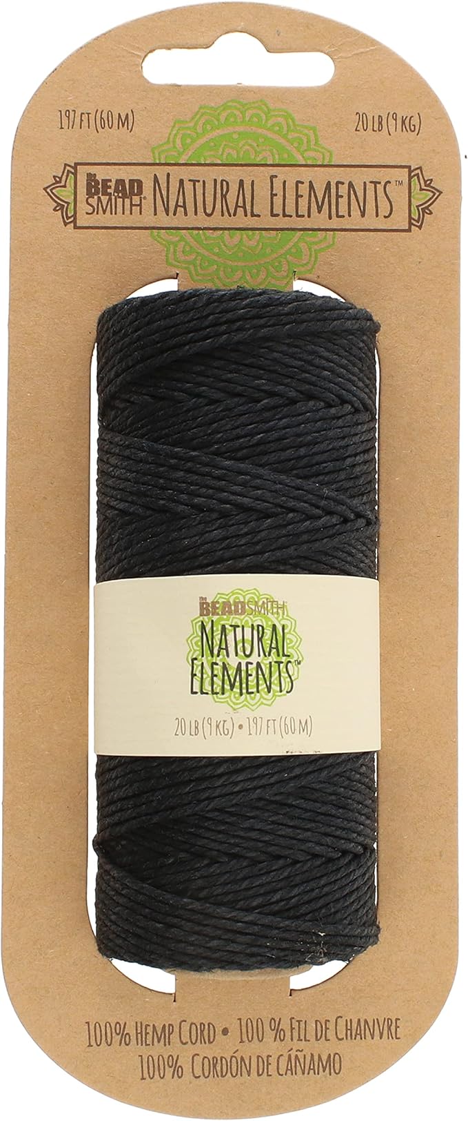 The Beadsmith 100% Hemp Cord – Black Color – 2mm, 197 Foot Spool, 20LB Test Strength – Twine for Jewelry Making, Macrame, Paper Crafts, Gardening, Scrapbooking, Home Décor, DIY String Art & More