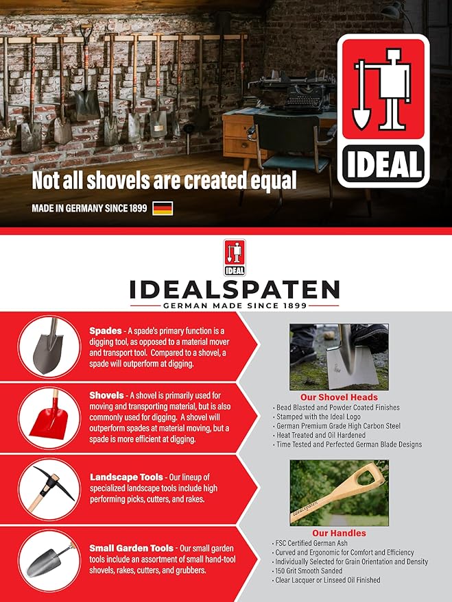 IDEALSPATEN - Made in Germany Since 1899 - Berliner Long Spade - Professional Digging Spade, Outperforms Shovels Tool 6lb - 51.3 in (Berliner)#IS130