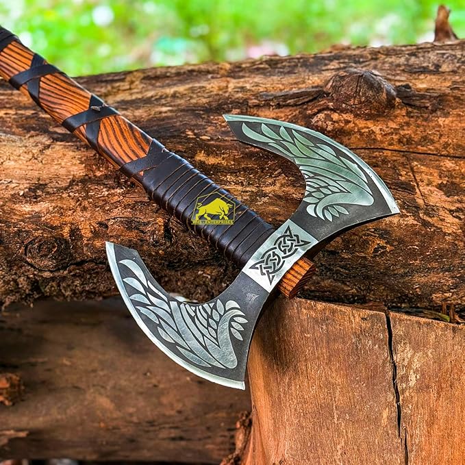 MDM-012 Custom Hand Forged Viking Axe Real Tomahawk Viking Hatchet Beared Camping Axe, 5160 HIGH Carbon Steel Blade, Throwing Set Vintage Ax Viking Gift for Him Ax