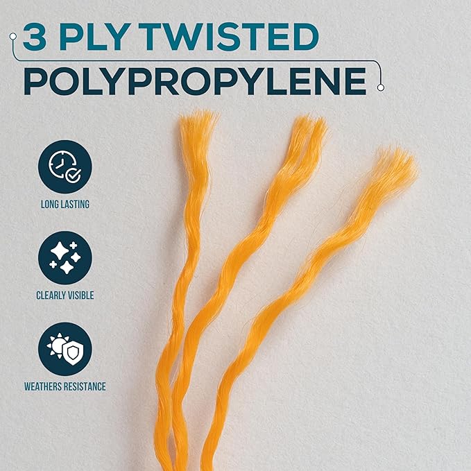 Orange Mason Line String – 393ft, 1.3mm Thick Twisted Polypropylene – Durable Construction Twine for Laying Bricks, Blocks, Fences in Gardening, DIY & Landscaping Projects