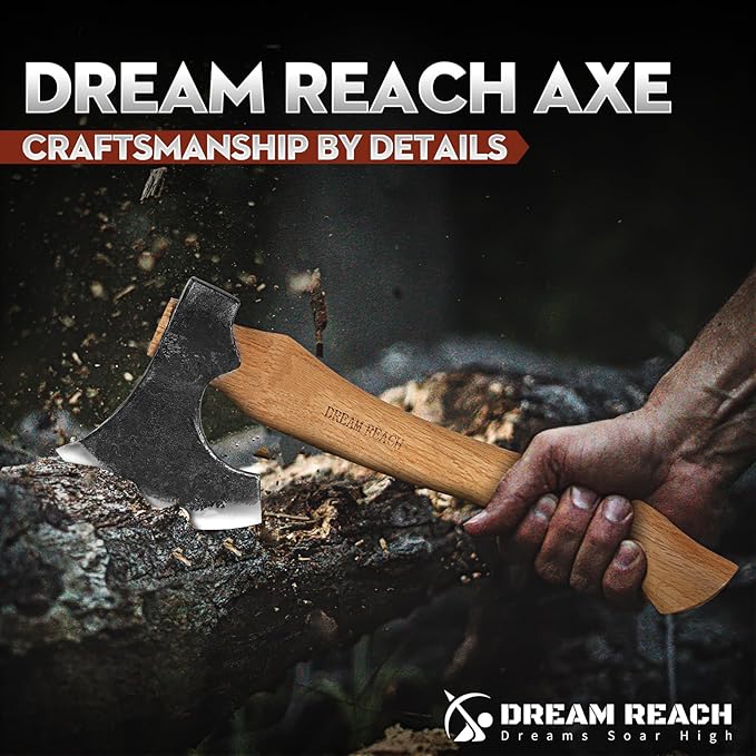 Dream Reach Hatchet Axe with Sheath Wood Hatchet Carbon Steel Heat Treated Bushcraft Hatchet - 14" Hand Forged Camping Axe for Chopping Wood, Garden