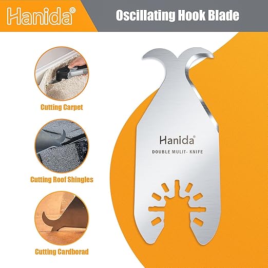 3 Pcs Oscillating Saw Blades, Oscillating Multi Tool Hook Knife Blades, Multitool Blades for Cutting Roofing Shingles, PVC Carpet, Cardboard, fit Dewalt Milwaukee Rockwell Bosch Dremel Ryobi