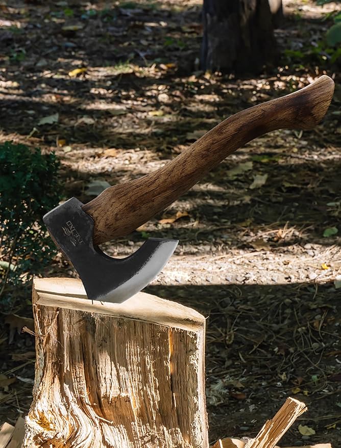 The Berserker - Camping Hatchet - Bushcraft Axe for Wood Chopping Carving- 15.7" Hand Axe with Leather Sheath