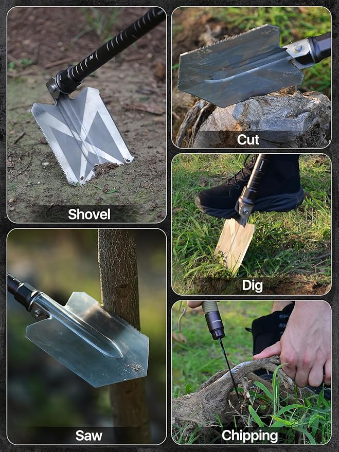 Foldable Camping Shovel Multi-Function Hiking Safety Tool - Tactical Survival Gear for Backpacking,and Military Use,Collapsible Shovel with Durable Design