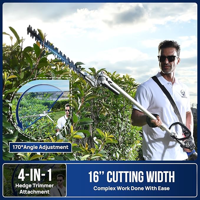 Wild Badger Power 40V Cordless Weed Wacker,String Trimmer/Edger, Hedge Trimmer and Brush Cutter Blade, Pole Saw, Attachment Capable 4-in-1 Multi-Tool Kit with 1 * 40V 4Ah Battery and 1*Charger