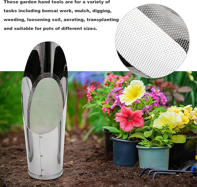 3Pcs Bonsai Soil Scoops Garden Shovels Garden Tool Bucket Shovel 3 Sizes Soil Scoops Soil Metal Spade Shovel Succulent Planting Potting Cup for Home Gardening Silver