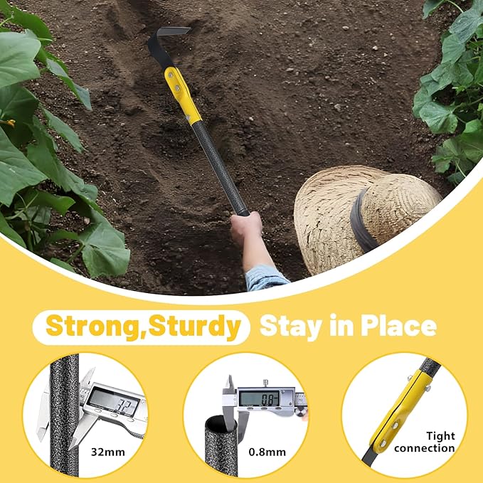 Garden Hoe Tool, 77 Inch L Shaped Hoe Garden Tools with Adjustable Long Handle for Weeding, Loosening Soil,Trenching, Heavy Duty Crack Crevice Weeding Hoe Hand Garden Tools for for Gardening Planting