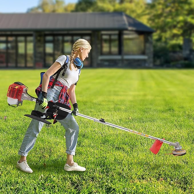 26CC 2-Stroke Weed Eater Gas Powered Weed Wacker, 2 Blade Heads Cordless Lawn Edger Gas Weed Trimmer with Shoulder Strap and Goggles Grass, Trimmer Tools for The Garden and Yard