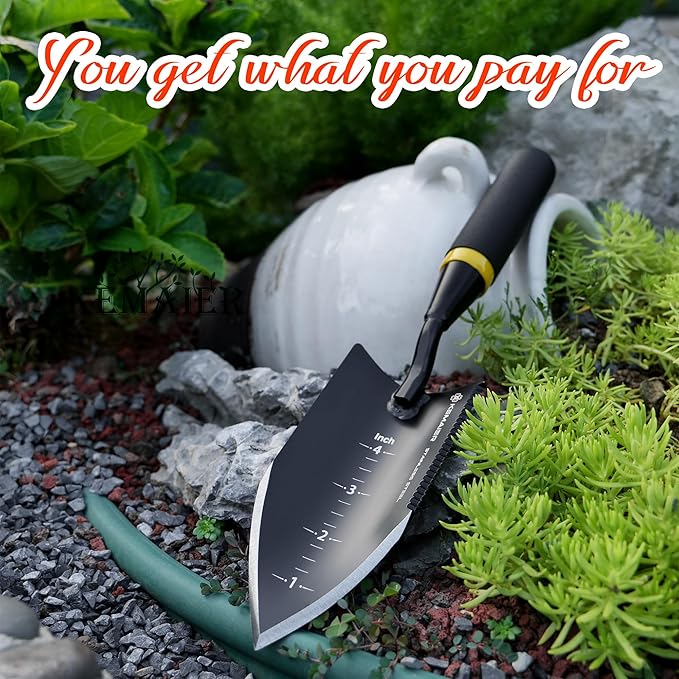 Heavy-Duty Trowel Garden Tool, Stainless Steel Serrated Hand Shovel for Effortless Digging, Weed Control, and Precise Bulb Planting