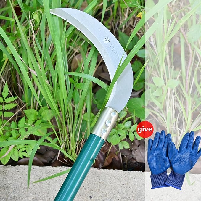 Sickle Knife Brush Clearing Garden Tool with Carbon Steel Blade for Yard Work, Weeding