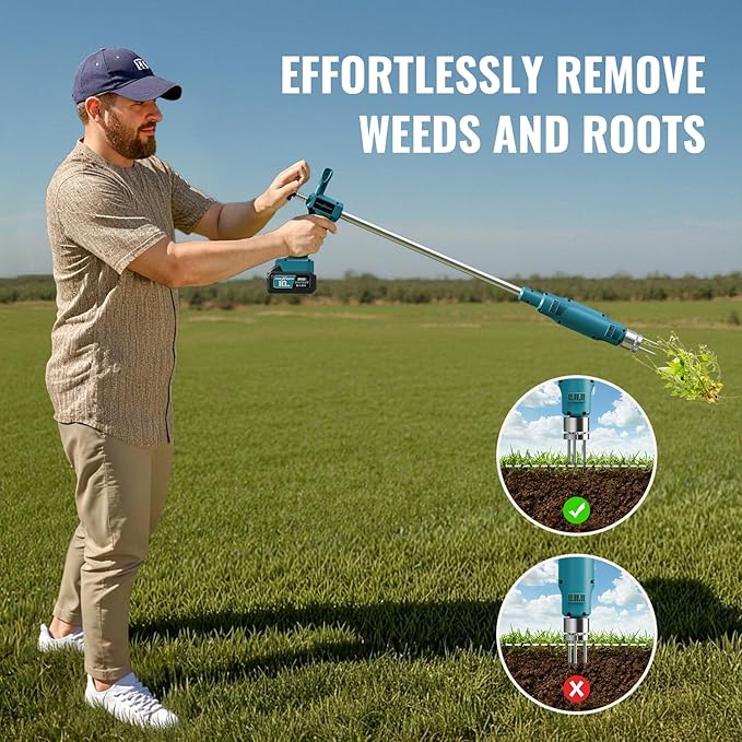 Weed Puller Tool,Electric Stand Up Weed Puller Tool, 21V Battery Powered w/ 1pcs 3000mAh,Heavy Duty 3-Claw Steel Root Weeder,for Dandelion Lawn Garden Yard(Blue)