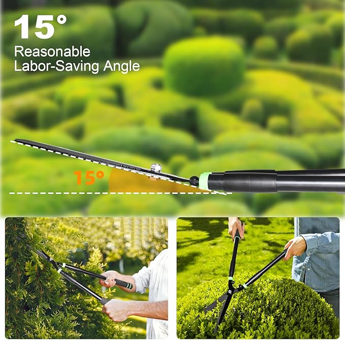 Hedge Shears 29.5" Manual Hedge Clippers with 15° Angle Precision Blades Plant Cutting Scissors for Trimming and Shaping Hedges, Shrubs, Boxwood, Tall Bushes