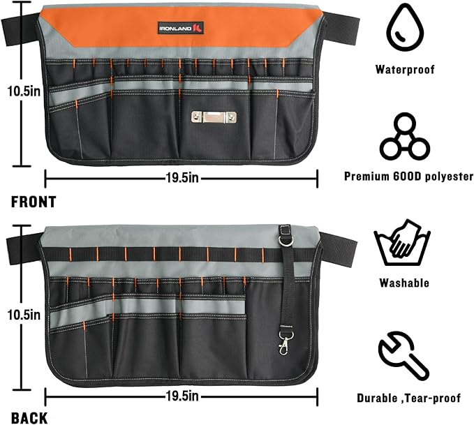 IRONLAND Bucket Tool Organizer Fit 3.5-5 Gallon Bucket, 51 Pockets, Bucket Tool Caddy Organization for Garden, Construction, Carpenter, Electrician, Builder Orange & Black