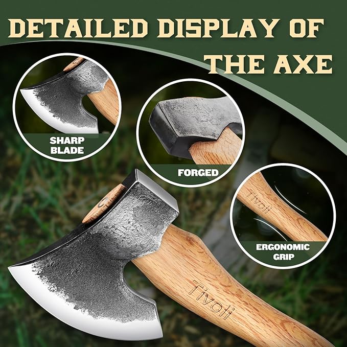 Tivoli 11 Inch Hatchet Camping Axe,Small Bushcraft Axe for Chopping and Wood Splitting,Ash Wood Handle,Perfect for Outdoor Survival and Adventures,Hunting, Trekking,Gardening