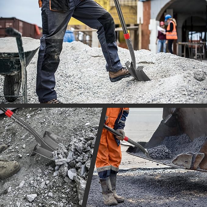 Heavy Duty Transfer Shovel Flat Square Shovel Garden Spade with Fiberglass Handle for Construction Landscaping Gardening, 43 inches