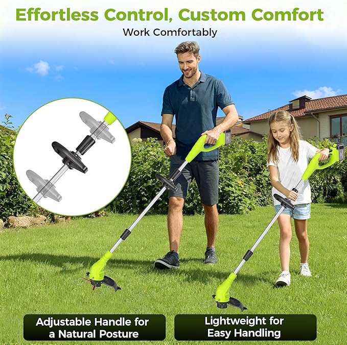 Aokia String Trimmer: Cordless Weed Wacker with 40V 2.0Ah Battery - Lightweight Electric Lawn Edger - 2 in 1 Trimmer & Edger Lawn Tool Grass Cutter with 8 Lines and 2 Plastic Blades for Garden, Yard
