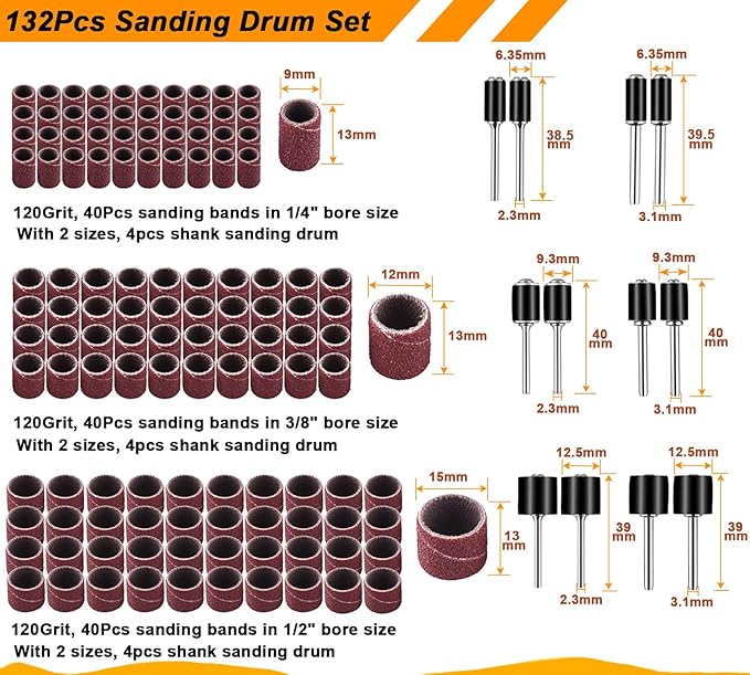 Tungsten Carbide Burr Set 1/8" Shank,Die Grinder Bits with Sanding Drums and Cutting Wheel Set, 185Pcs Pratical Sanding Tool Accessories for Dremel Rotary Tool