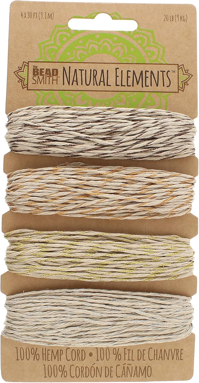The Beadsmith 100% Hemp Cord – Metallic Vintage Colors – 1mm, 30 Foot Spool, 20LB Test Strength – Twine for Jewelry Making, Macrame, Paper Crafts, Scrapbooking, Home Décor, DIY String Art & More