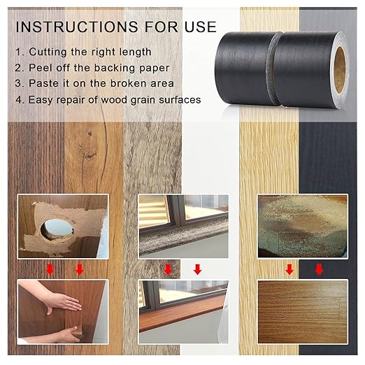 BOMEI PACK Wood Grain Repair Tape,Self Adhesive Repair Patch for Furniture, Floors, Cabinets, Windows, Doors, RV, Home Decor and DIY Projects (1, Black)