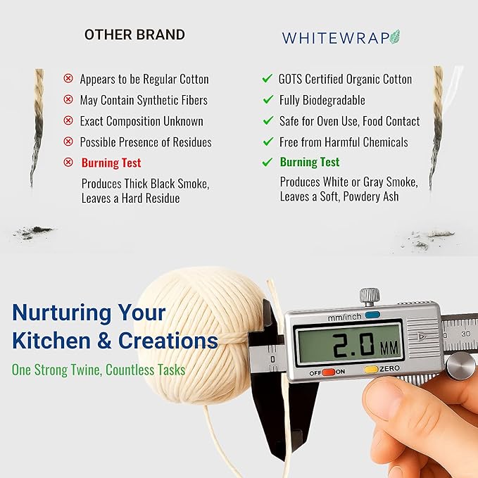 Premium Organic Butcher’s Twine | 2mm Natural Cotton, 1000 Feet – Oven-Safe for Turkey Trussing, Meat Roasting & Baking | Strong & Versatile for Cooking, Crafts & Gift Wrapping