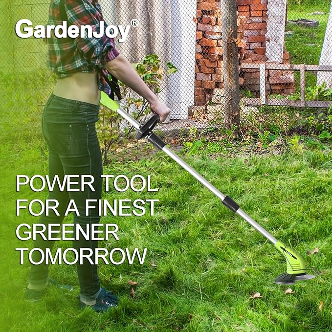 GardenJoy Weed Wacker Battery Operated: 12V Cordless Grass Trimmer with 2.0Ah Battery, Fast Charger and 3 Types Cutting Blade, Portable Electric Lawn Trimmer for Garden Yard Weeding Work