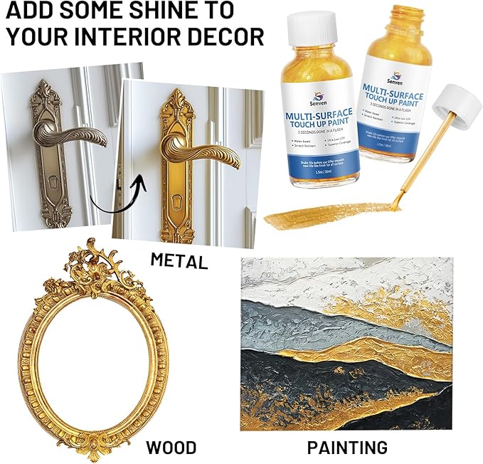 Liquid Gold Leaf Paint High Gloss Multi Surface Rich Gold Paint for Metal, Wood, Plastic, Canvas, Appliance, Furniture Scratch Repair & Art Handcrafts 30ml/1.5oz Fast Drying Acrylic Metallic Finish