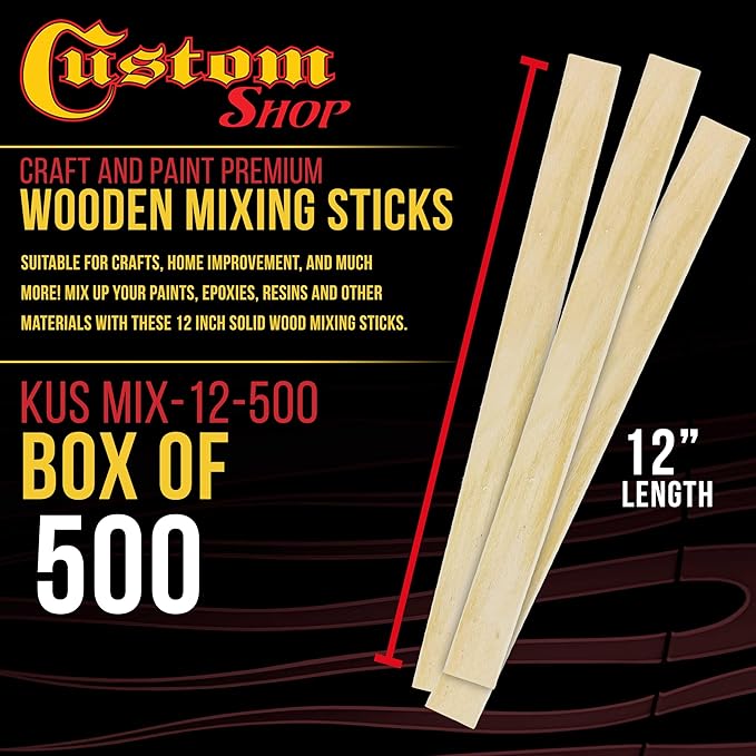Custom Shop Craft and Paint Sticks - (Pack of 500 Sticks) 12" Inch Premium Grade Wood Stirrers/Paddles - Use for Wood Crafts -to Mix Epoxy Resin or Paint -Garden Sign Posts
