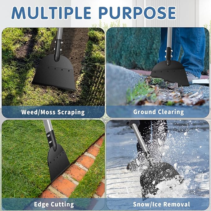 REAPALOT Multifunctional Garden Cleaning Shovel, 53.5inch Heavy Duty Flat Shovel, Stainless Steel Long Handle Lawn Edging Scraper, Outdoor Floor Scraper for Weeding and Snow Ice Removal - Grey