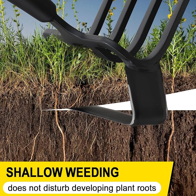 Garden Hoe, Heavy Duty Hula Hoe Garden Tool for Weeding, 62 Inch Cultivator Stirrup Hoe with Adjustable Long Handle, Action Scuffle Loop Hoe with Rake 2-in-1 Gardening Tool for Loosening Pulling Weed