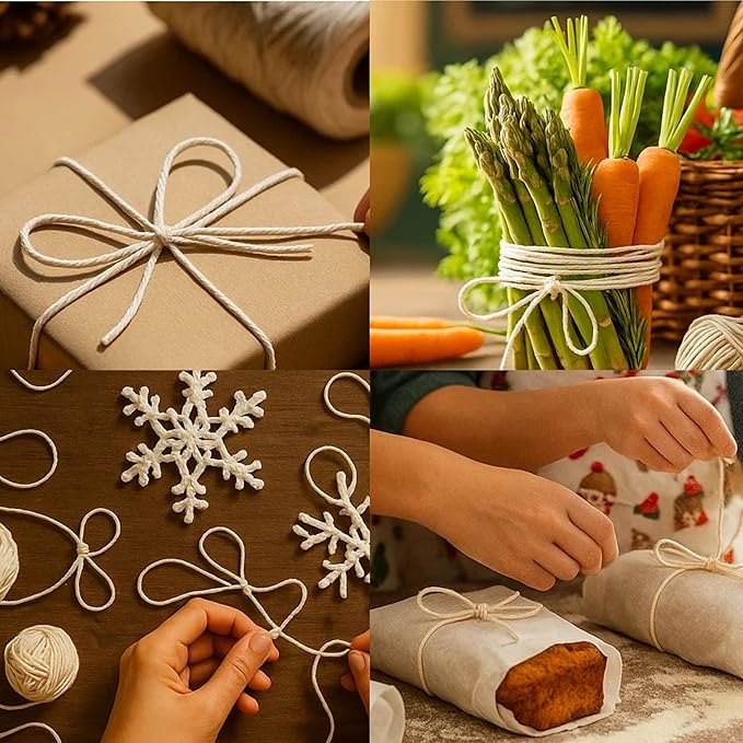 Premium Organic Butcher’s Twine | 1.2mm Natural Cotton, 500 Feet – Oven-Safe for Turkey Trussing, Meat Roasting & Baking | Strong & Versatile for Cooking, Crafts & Gift Wrapping