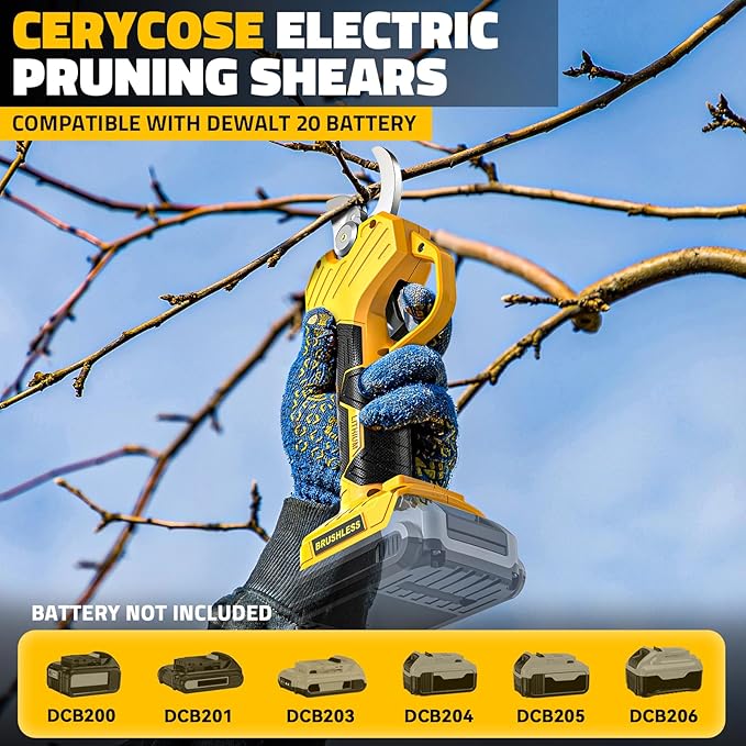 Pruning Shears Compatible with DeWalt 20v Battery,Cordless Electric Pruner with LCD Display & Imported SK7 Steel Blades,1.2-Inch Cutting Diameter for Gardening Tree Pruning(No Battery)