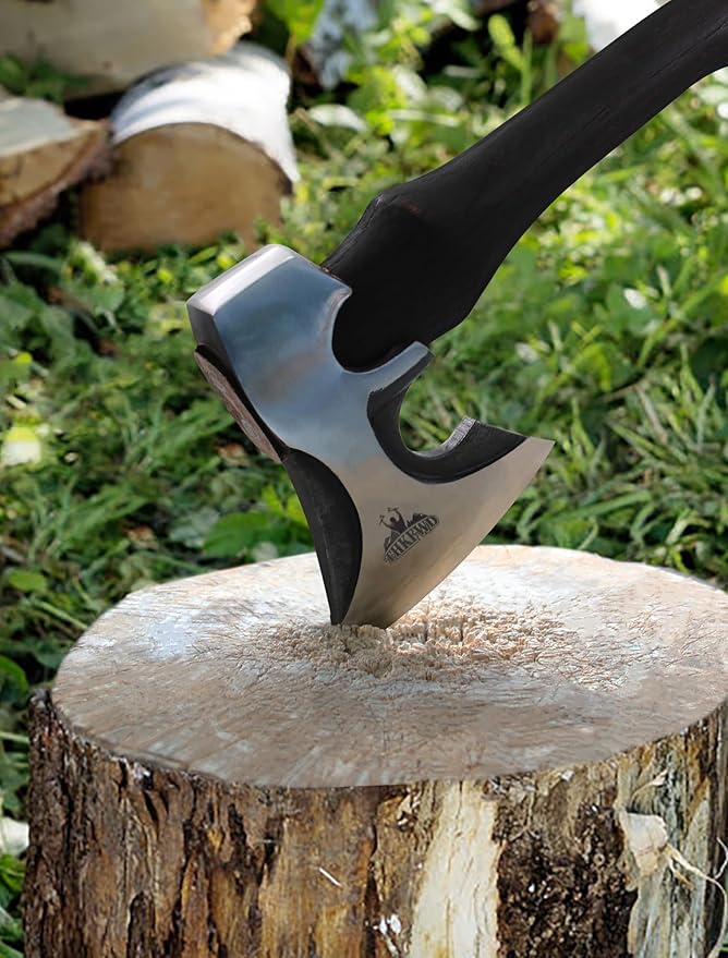 Camping Hatchet -Chopping Axe with Leather Sheath, 28.2" Forged Carbon Steel Wood Splitting Axe for Chopping Camping Survival
