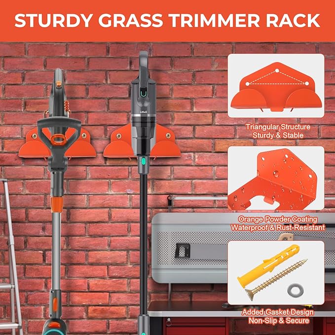 Weedeater Hanger, Heavy Duty Weed Eater Rack Waterproof Garage Organization Trimmer Rack, Garage Storage Tool Organizer for Grass Trimmer, Garden Tools