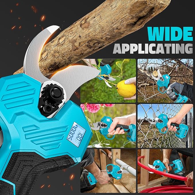 Cordless Electric Pruning Shears Compatible with Makita 18V Battery, Portable Pole Pruner with LCD Display & Imported SK7 Steel Blades,1.5-2-Inch Cutting Diameter for Gardening Shears