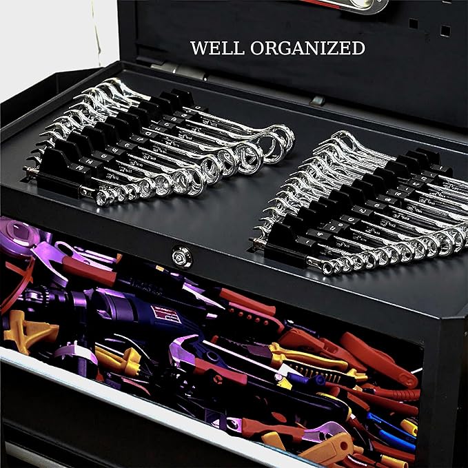 12 PC Magnetic Tool Organizer for Wrenches - Wrench Holders Organizers Set with Secure Rack Design - Toolbox Organization System for Workshop & Garage Use (Black)