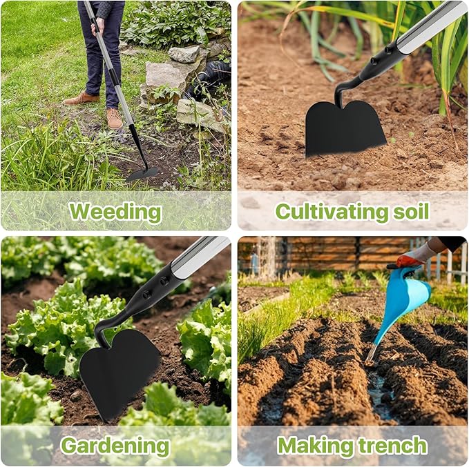 Draw Hoe Garden Tool, Heavy Duty Garden Hoes for Weeding Long Handle, Easy Stand Up Scraping Weeder Tool for Garden, 5.5 FT Adjustable Weed Hoe with 6-inch Wide Welded Blade