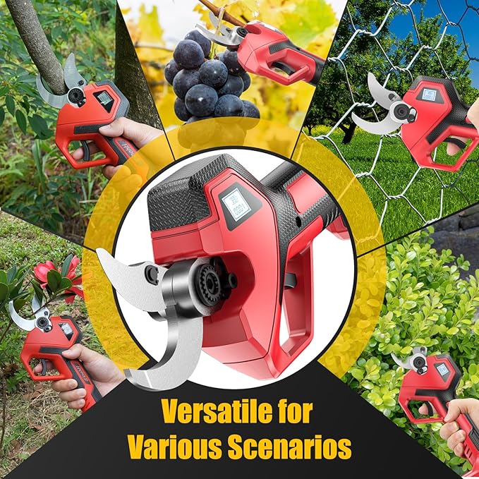 Electric Pruning Shears Cordless, Upgraded LCD Display, 2×21V 2000mAh Batteries, SK5 Alloy Blades, 40-50mm Cutting Diameter, Powerful Brushless Motor – Battery Pruner for Garden, Orchard & Fruit Trees