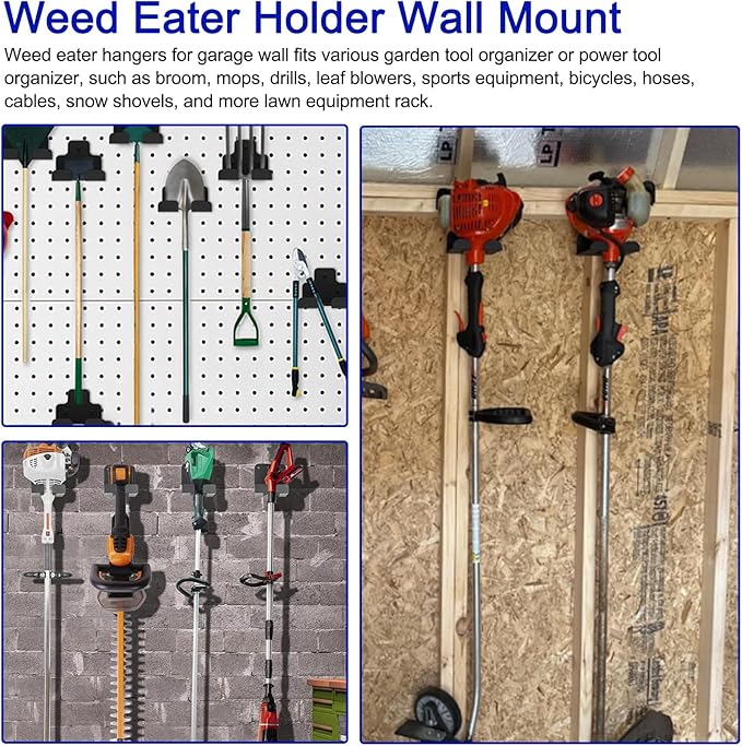 Weed Eater Rack Garage Wall Organizer, Weedeater Hanger Wall Mount For String Trimmer Hanger, Garden Tool Organizer Garage Weed Wacker Hanger - 2 Pack