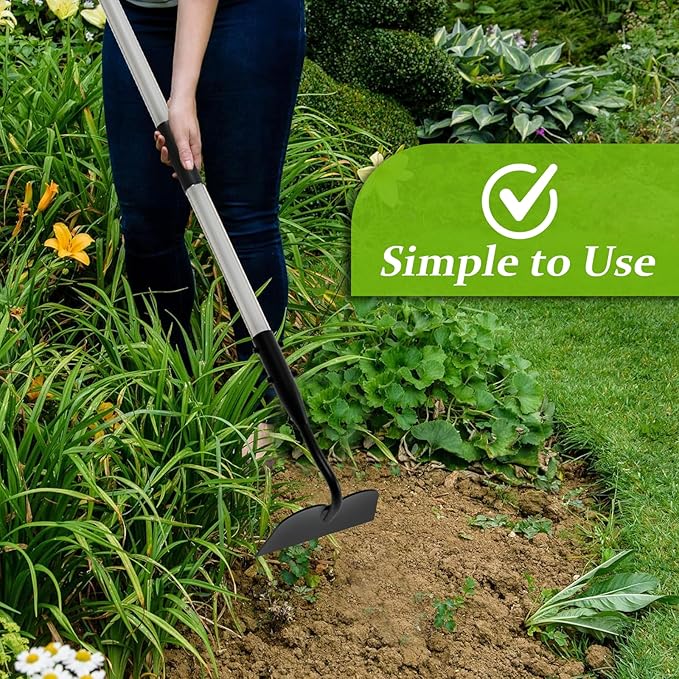 Draw Hoe Garden Tool, Heavy Duty Garden Hoes for Weeding Long Handle, Easy Stand Up Scraping Weeder Tool for Garden, 5.5 FT Adjustable Weed Hoe with 6-inch Wide Welded Blade