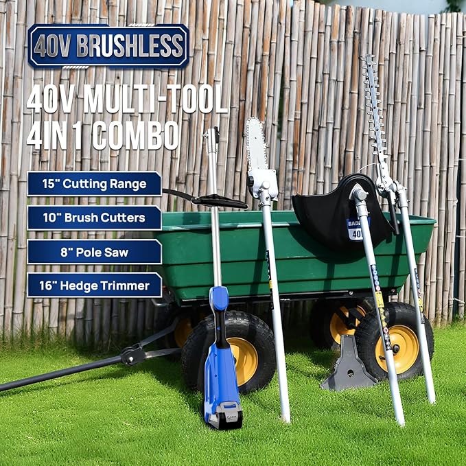 Wild Badger Power 40V Cordless Weed Wacker,String Trimmer/Edger, Hedge Trimmer and Brush Cutter Blade, Pole Saw, Attachment Capable 4-in-1 Multi-Tool Kit with 1 * 40V 4Ah Battery and 1*Charger