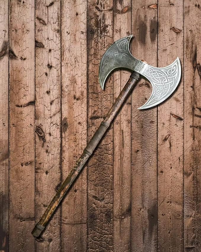 Viking store Viking Axe Double Sided Axe Hatchet Medieval Viking Double-Edged Ax Norse Style Ax Replica with Wooden Handle Nordic Dual Blade for Cosplay, Display & Collectors