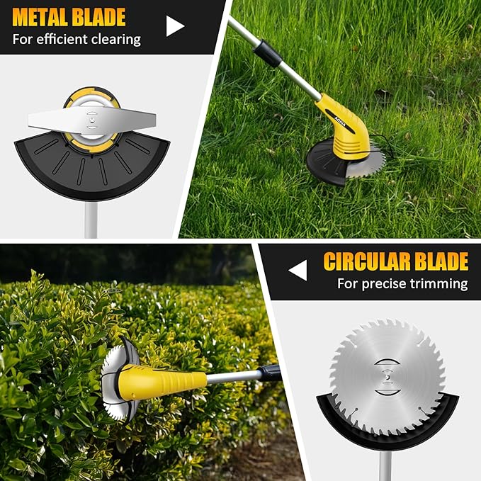 Aokia Cordless Weed Wacker:String Trimmer with 12V Battery Operated - Lightweight Lawn Trimmer, Electric Grass Trimmer Edger with 2 Blades and Extension Rod for Lawn Yard, Yellow