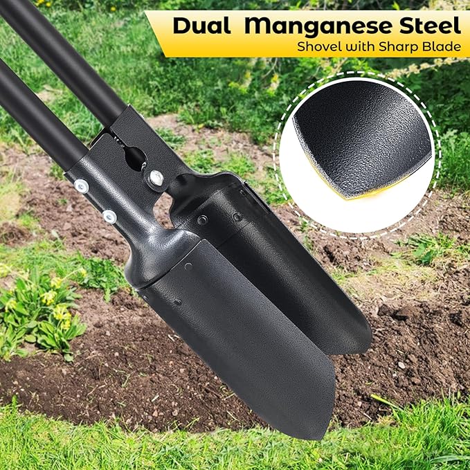 Post Hole Digger Tool, Heavy Duty Post Hole Digger with 55 Inch Handle, Dual Sharp Blades for Soil Plugging, Digging, Cultivating, Weeding, Manual Post Hole Digging Tool Garden Shovel
