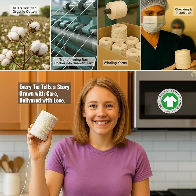 Premium Organic Butcher’s Twine | 2mm Natural Cotton, 1000 Feet – Oven-Safe for Turkey Trussing, Meat Roasting & Baking | Strong & Versatile for Cooking, Crafts & Gift Wrapping