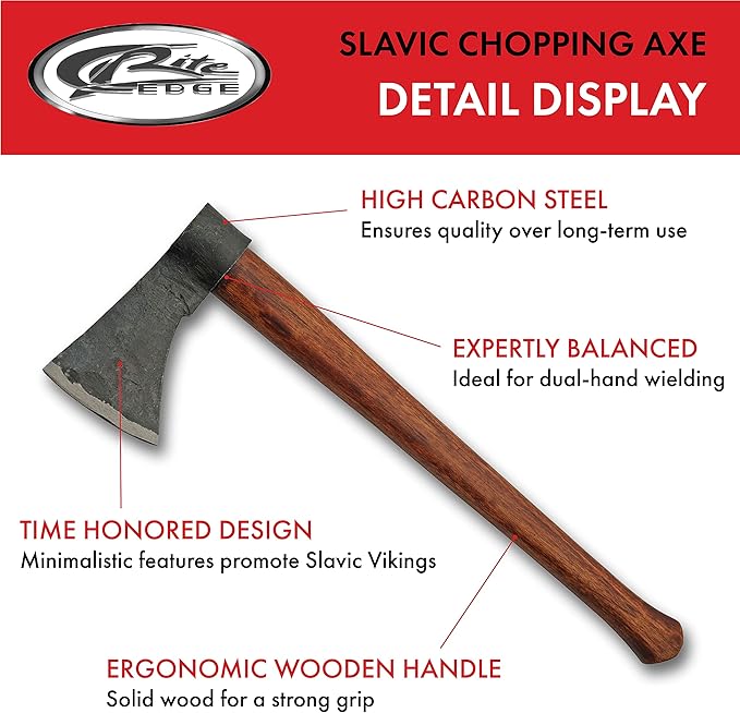 SZCO Supplies 18” Hand Forged Wood Handled Carbon Steel Slavic Style Chopping Axe, Brown (242601)