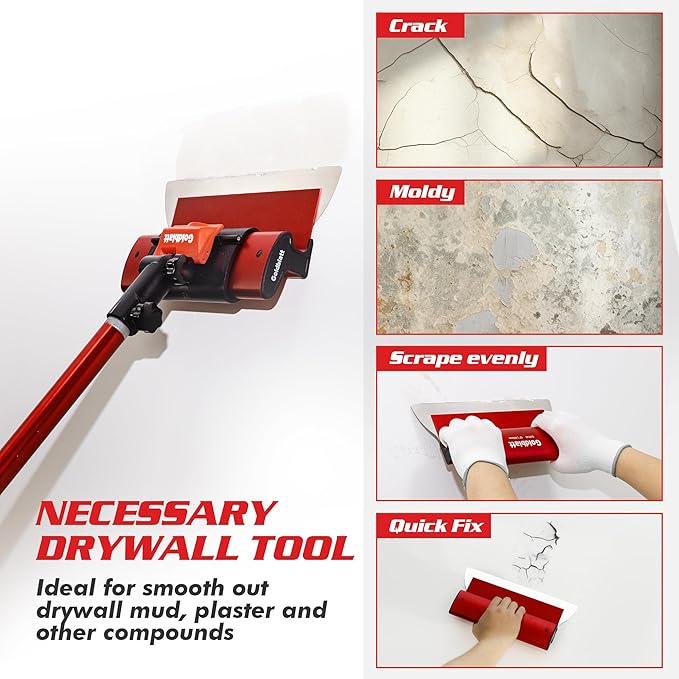 Goldblatt 12 Inch Drywall Skimming Blade, 0.3mm Stainless Steel Blade, Aluminum Body - Rigid Lightweight Drywall Knife with End Caps, Ergonomic Grip, for Mud, Repair Plaster Wall