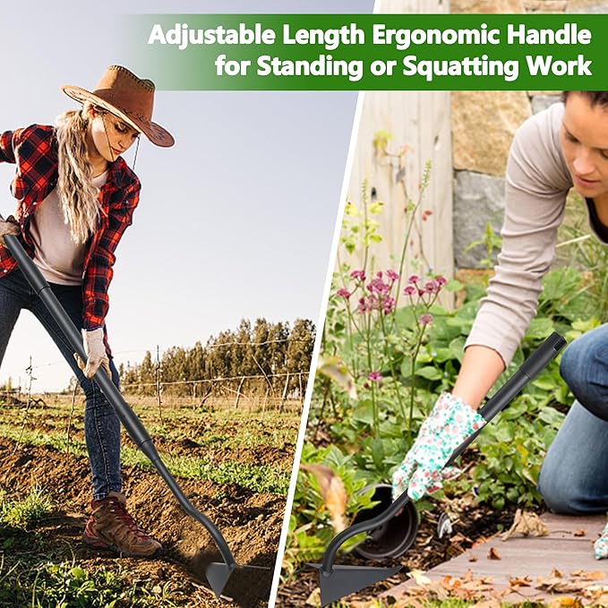 Garden Hoe, 59 Inch Triangle Warren Hoes for Cutting Trenches, Digging, Loosen The Soil, Weeding, Heavy Duty Hoe Garden Tool with Adjustable Long Handle