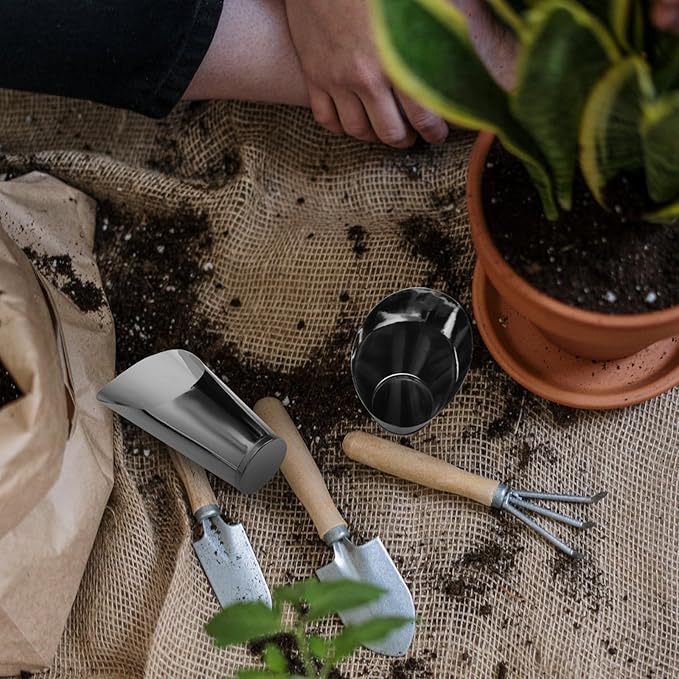 Happyyami 3pcs Bonsai Shovel Stainless Steel Garden Hand Metal Spade Shovel Bucket Spade Potted Planting Potting Cup for Home Gardening Silver